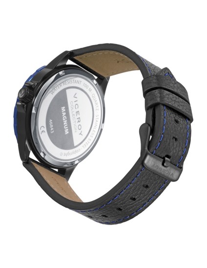 Viceroy 46843-57 Men's Watch Black Blue Steel Leather Strap