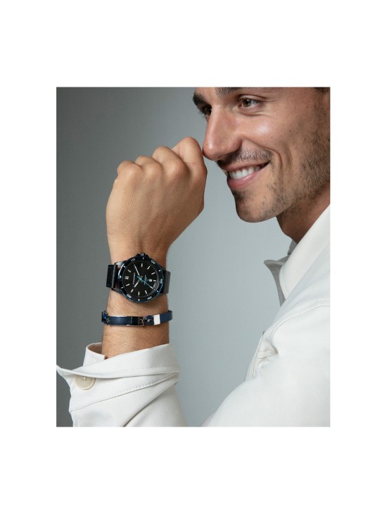 Viceroy 46843-57 Men's Watch Black Blue Steel Leather Strap
