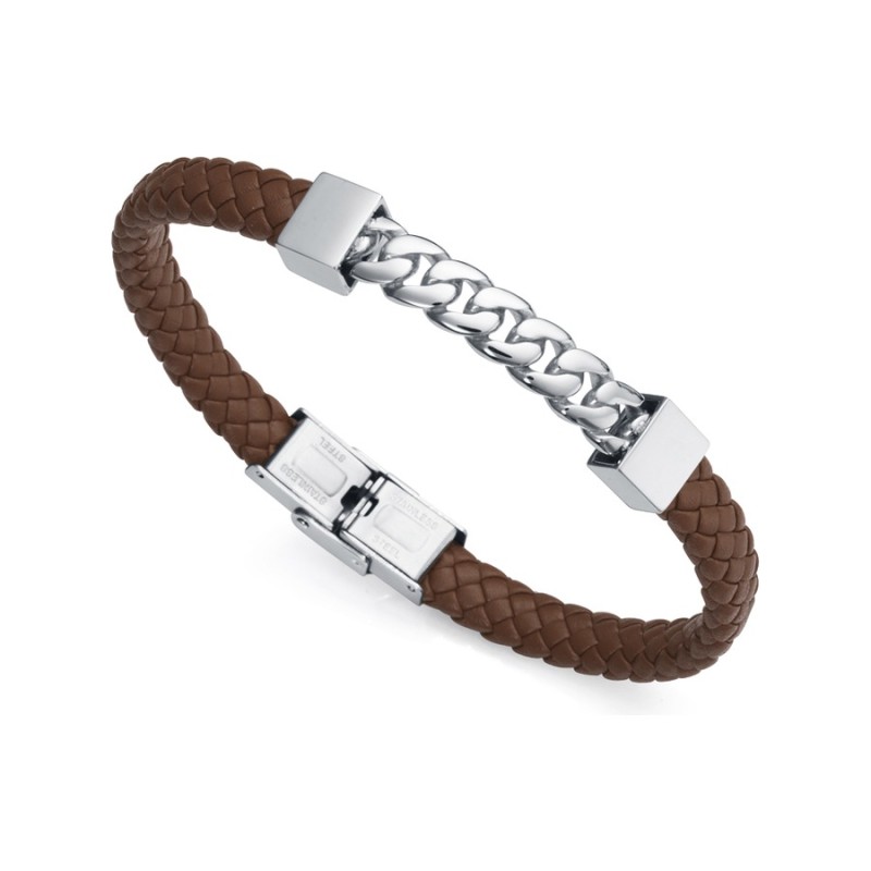 Pulsera Viceroy Beat 75325P01011 Hombre Acero y piel marrón