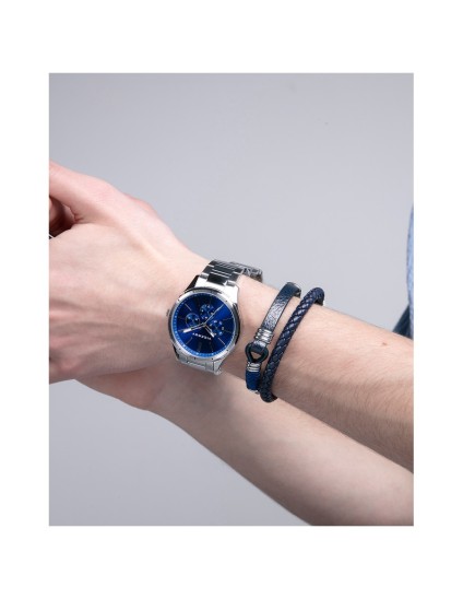 Viceroy 14117P01013 Men's Blue Steel & Leather Bracelet – Elegant