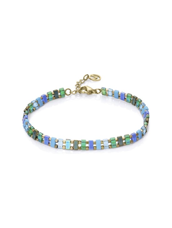 Pulseira Viceroy 14167P01016 Aço IP Dourado com Cristais Azuis e Ve