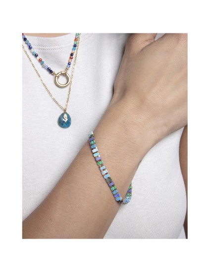 Pulseira Viceroy 14167P01016 Aço IP Dourado com Cristais Azuis e Ve