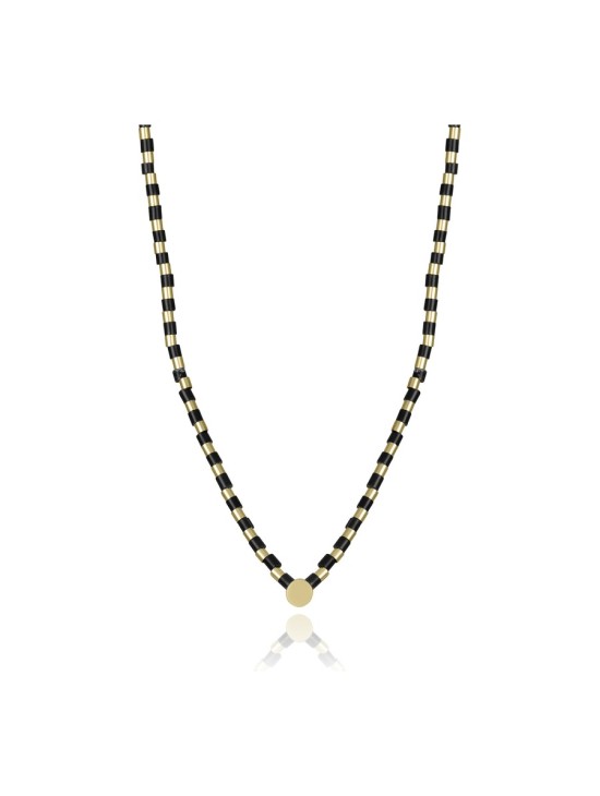 Colar Senhora 14191C01012 Aço com Banho IP Dourado e Ágata Negra