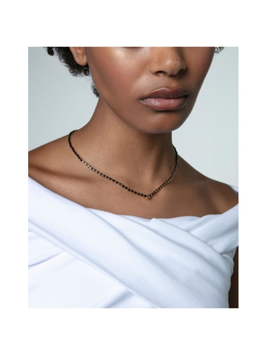 Colar Senhora 14191C01012 Aço com Banho IP Dourado e Ágata Negra