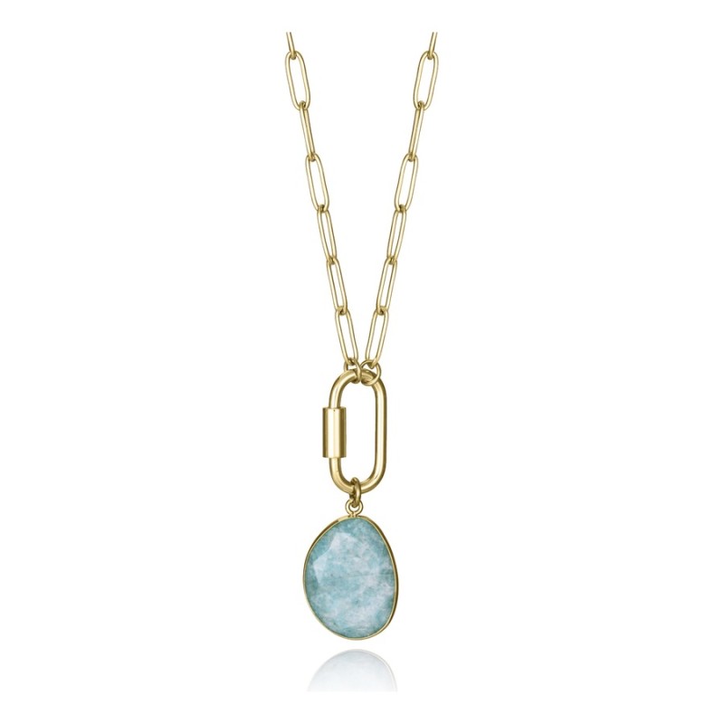 Women's Gold IP Steel Necklace with Amazonite Sra Fn 14194C01012
