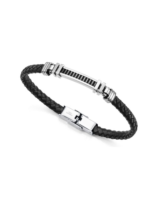 Pulsera Fn 14120P01010 Hombre Acero y Piel Negra elegante