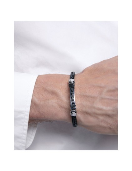 Pulsera Fn 14120P01010 Hombre Acero y Piel Negra elegante
