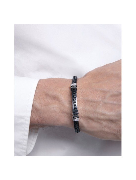 Pulsera Fn 14120P01010 Hombre Acero y Piel Negra elegante