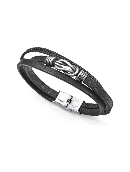 Viceroy 14126P01000 Men's Bracelet Black Leather & Steel