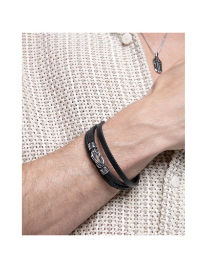 Pulsera Viceroy 14126P01000 Hombre Acero y Piel Negra