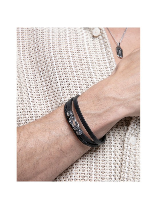 Pulsera Viceroy 14126P01000 Hombre Acero y Piel Negra