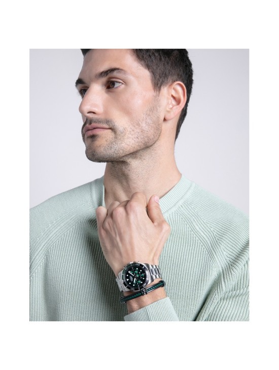 Pulsera Viceroy 14128P01010 hombre acero con silicona y piel negra