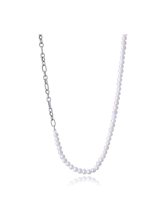 Colar Sr Fashion 14226C01000 Homem Aço Polido e Pérolas Naturais