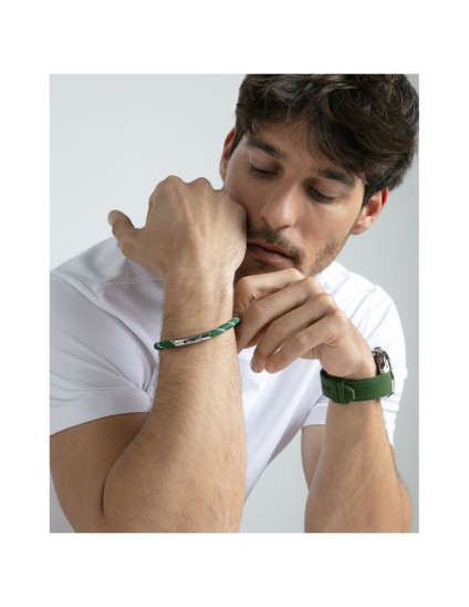 Men's Sr Fashion 14301P01016 Green Nylon & Steel Bracelet