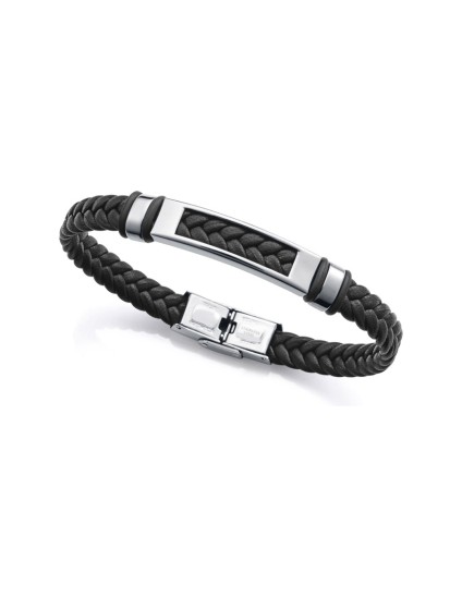 Pulsera Sr Fashion 14310P01010 Hombre Acero con Piel Negra