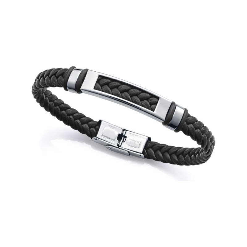 Pulsera Sr Fashion 14310P01010 Hombre Acero con Piel Negra