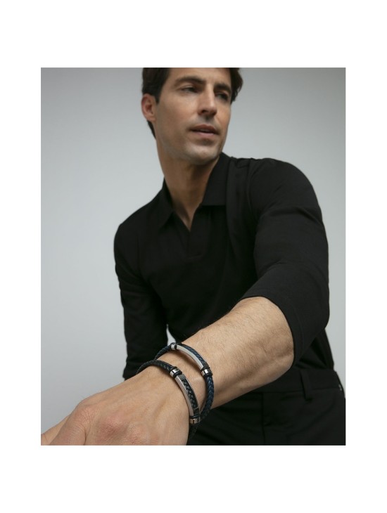 Pulsera Sr Fashion 14310P01010 Hombre Acero con Piel Negra
