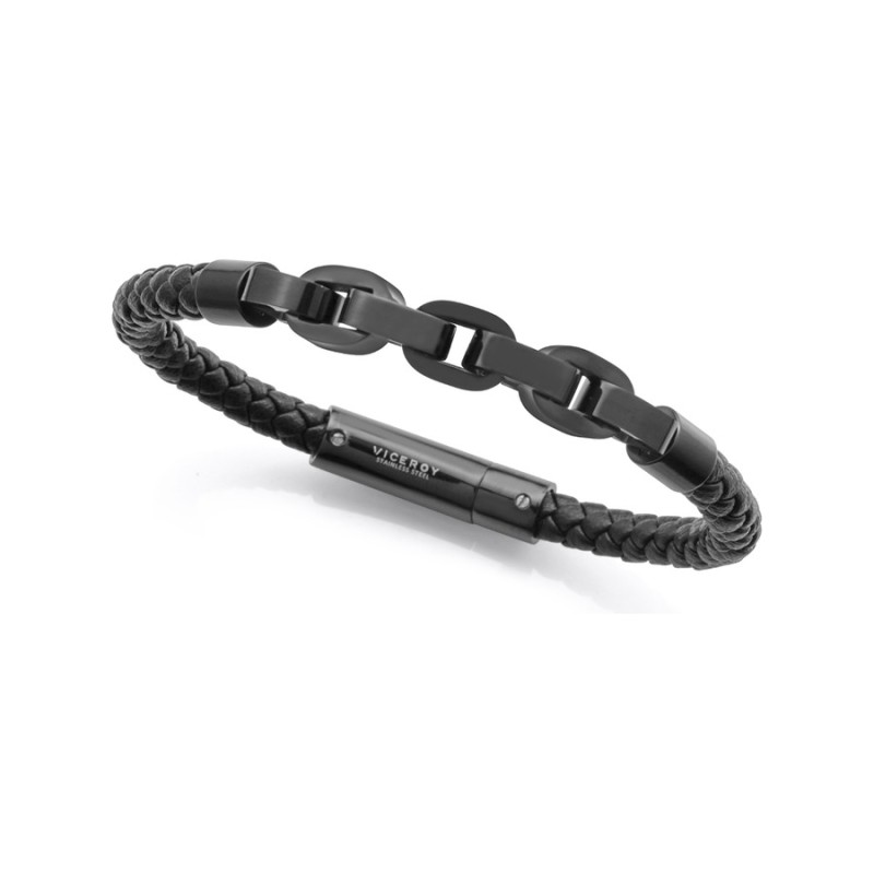 Pulsera Viceroy Fashion 14311P01010 Hombre Acero IP gris y piel negra