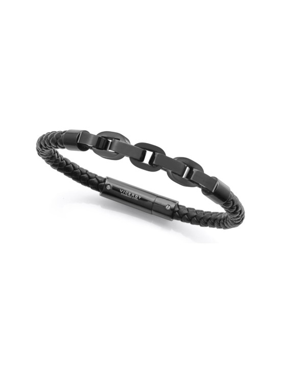Pulsera Viceroy Fashion 14311P01010 Hombre Acero IP gris y piel negra