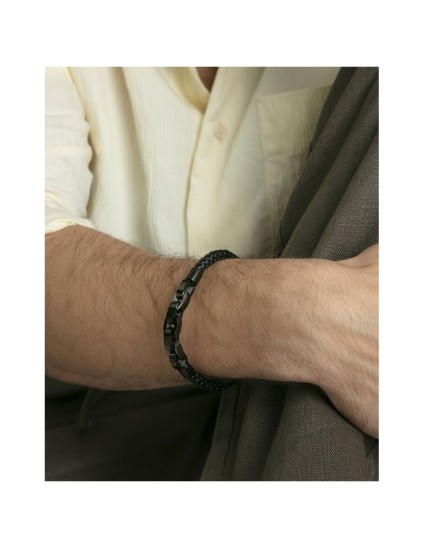 Viceroy Fashion Men's Bracelet 14311P01010 Gray Steel & Black Leath