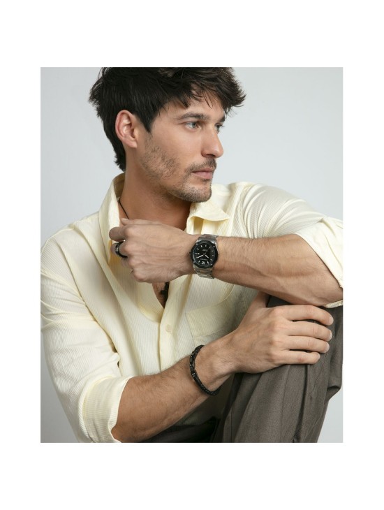 Pulsera Viceroy Fashion 14311P01010 Hombre Acero IP gris y piel negra