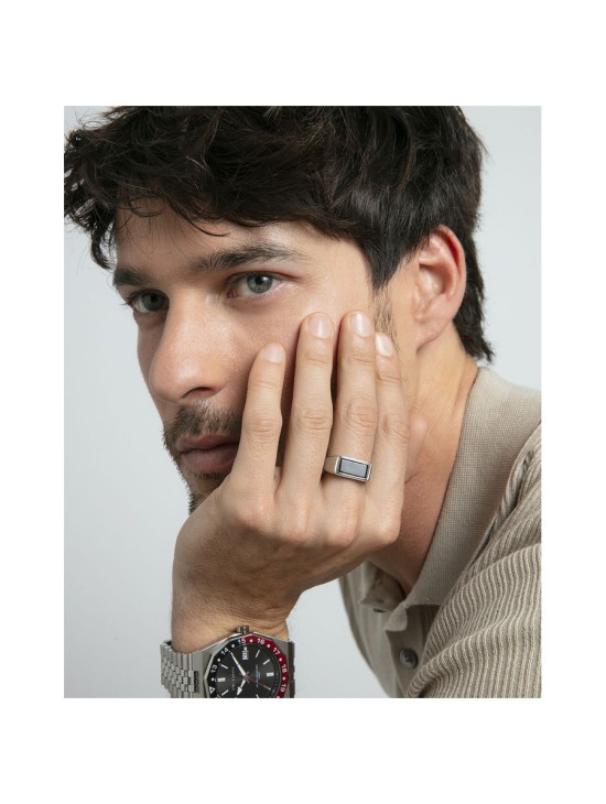 Anillo Sr Fashion 14315A02010 Acero con Ágata Negra Hombre