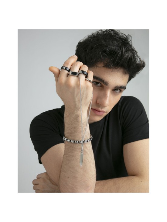 Anel Sr Fashion 14315A02010 Aço com Ágata Negra Homem