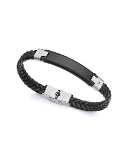 Pulsera Viceroy Magnum 1485P01010 Hombre acero y piel negra trenzada