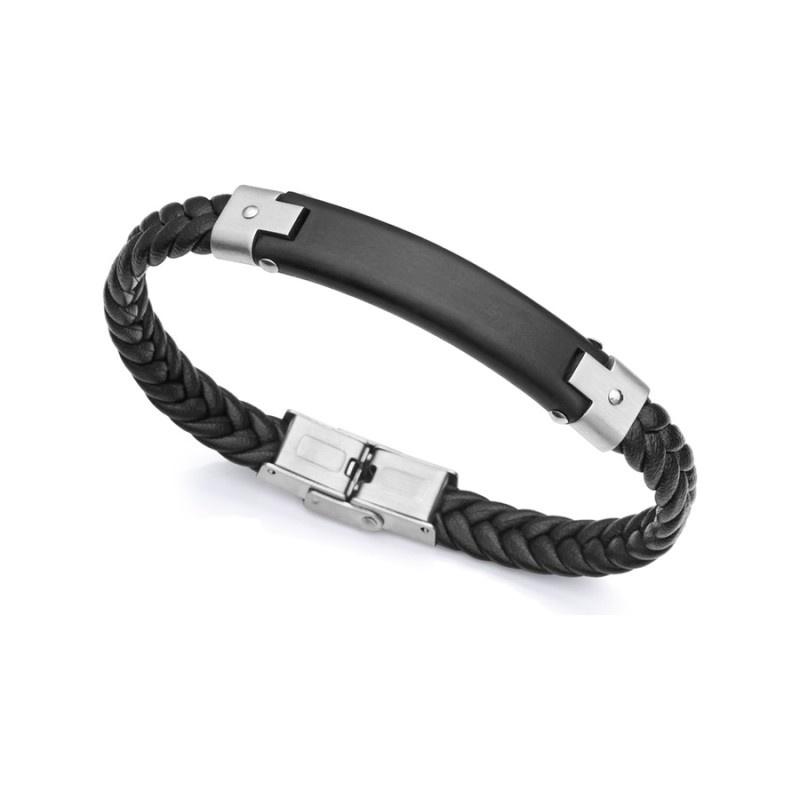 Pulsera Viceroy Magnum 1485P01010 Hombre acero y piel negra trenzada