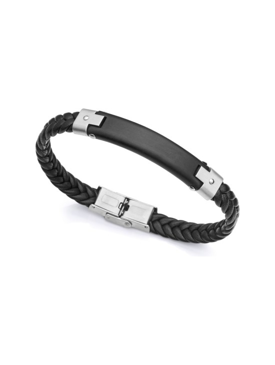 Viceroy Magnum 1485P01010 Men's Black Braided Leather Steel Bracele