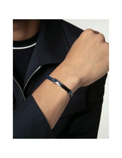 Magnum 75379P01013 Men's Steel Bracelet with Blue Leather