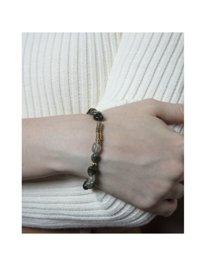 Pulseira Senhora Fn 15156P09016 em Aço IP Dourado com Jaspe Verde