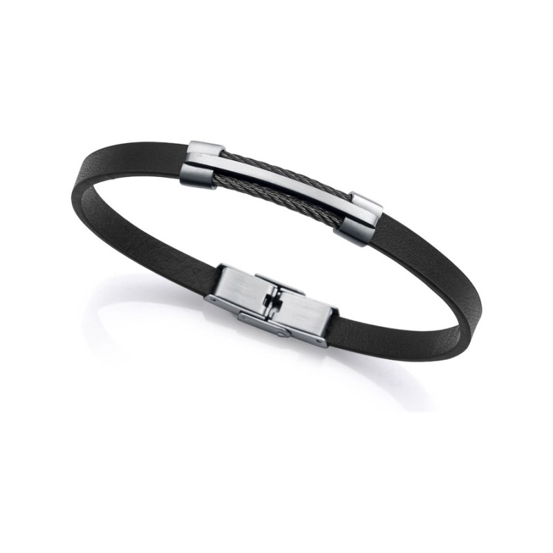 Pulsera Viceroy 75402P01010 Hombre acero IP negro y piel negra