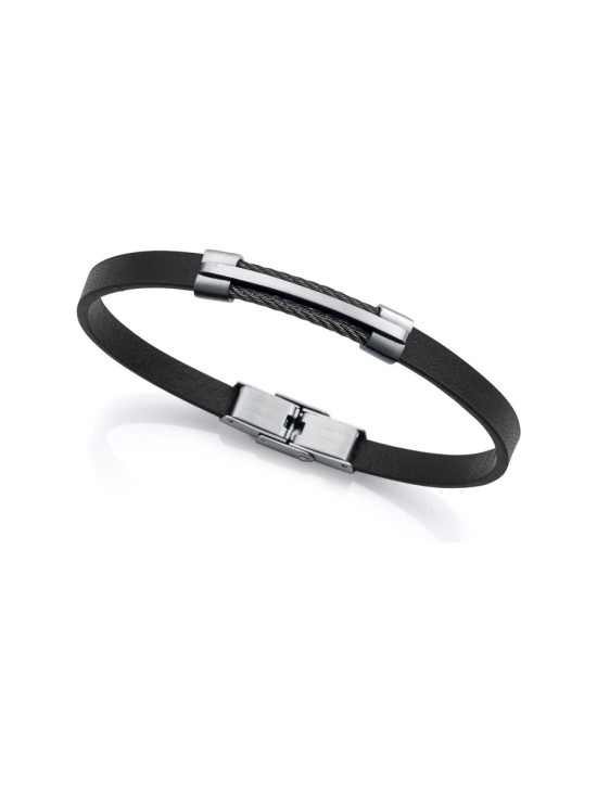 Pulsera Viceroy 75402P01010 Hombre acero IP negro y piel negra