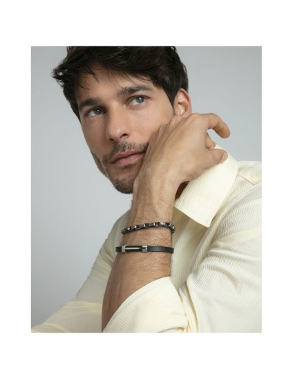 Viceroy Men's Bracelet 75402P01010 Black Steel & Leather
