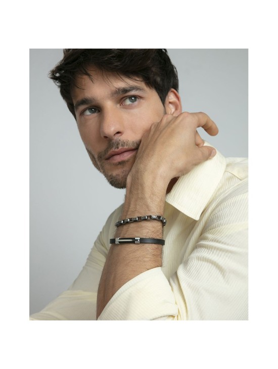 Pulseira Viceroy 75402P01010 Homem Aço IP Preto e Pele Preta