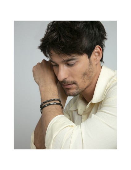 Pulseira Viceroy 75402P01010 Homem Aço IP Preto e Pele Preta