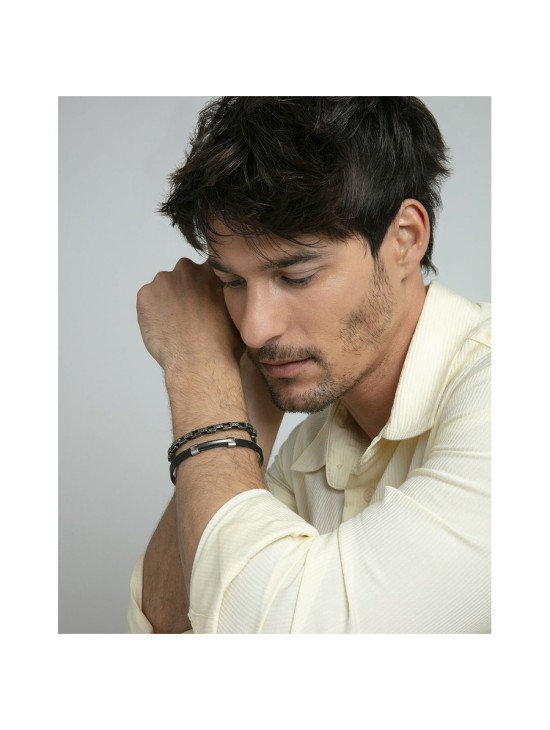 Pulsera Viceroy 75402P01010 Hombre acero IP negro y piel negra
