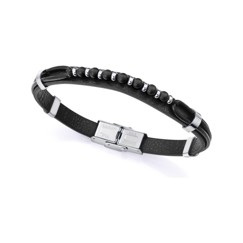 Pulsera Viceroy Fashion 15169P01010 Hombre Acero y piel negra