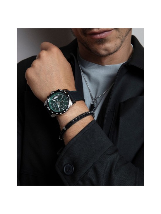 Pulseira Viceroy Fashion 15169P01010 Homem Aço e Pele Preta
