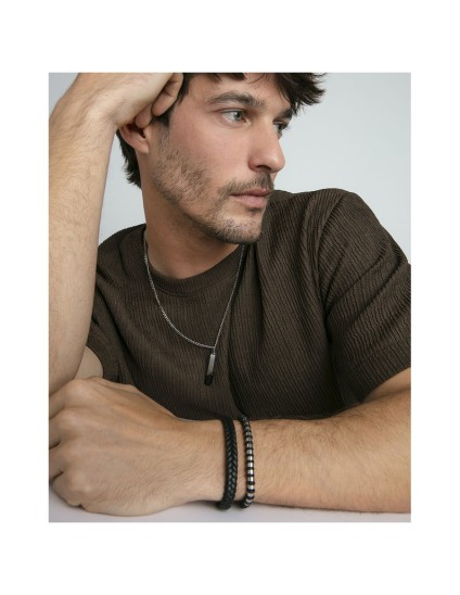 Pulsera Sr Fashion 15184P01010 Hombre Acero con silicona negra