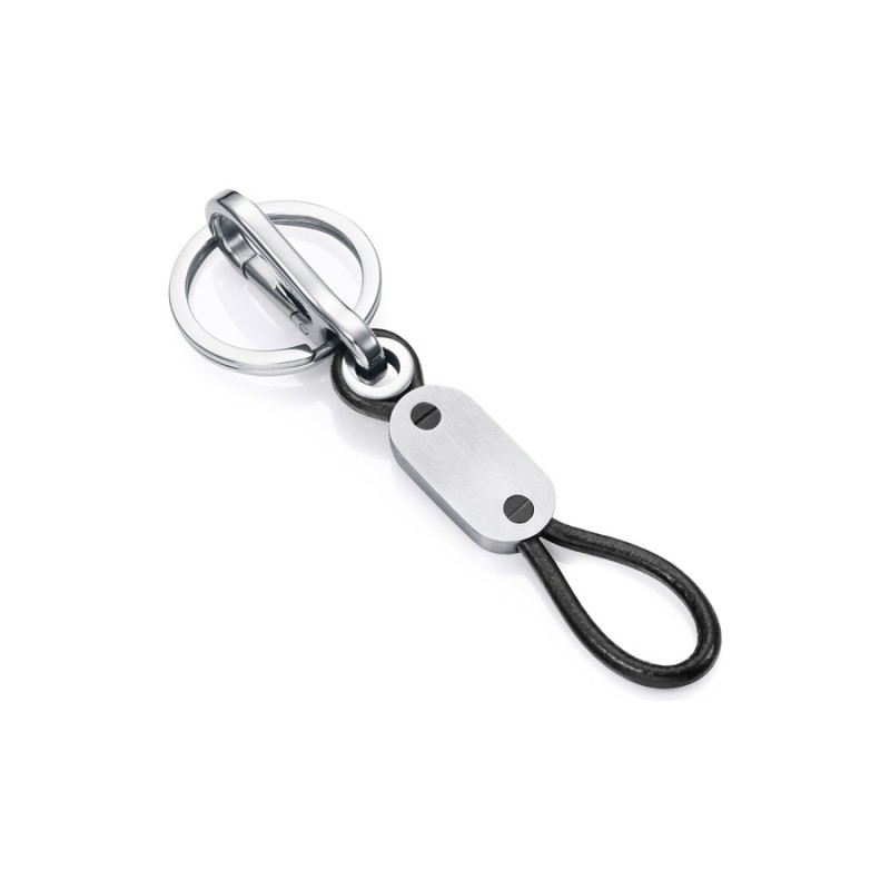 Viceroy Men's Keychain 75351L01010 Polished Steel & Black Leather