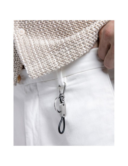 Viceroy Men's Keychain 75351L01010 Polished Steel & Black Leather