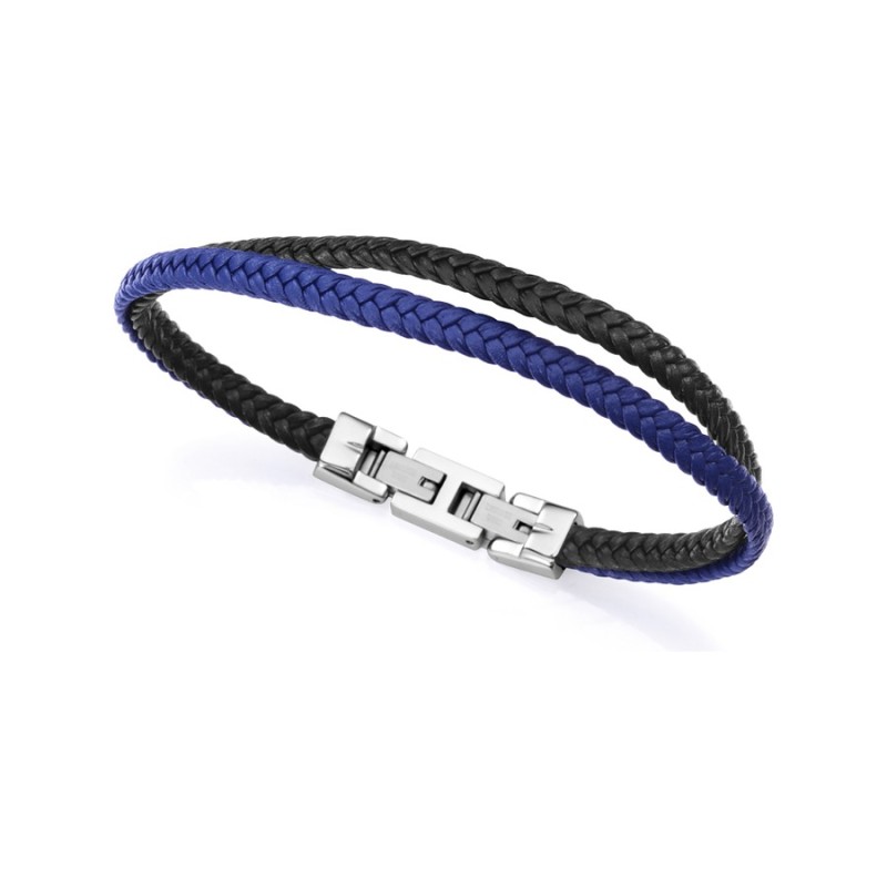 Pulsera Viceroy 15168P01013 hombre piel negra y azul en acero