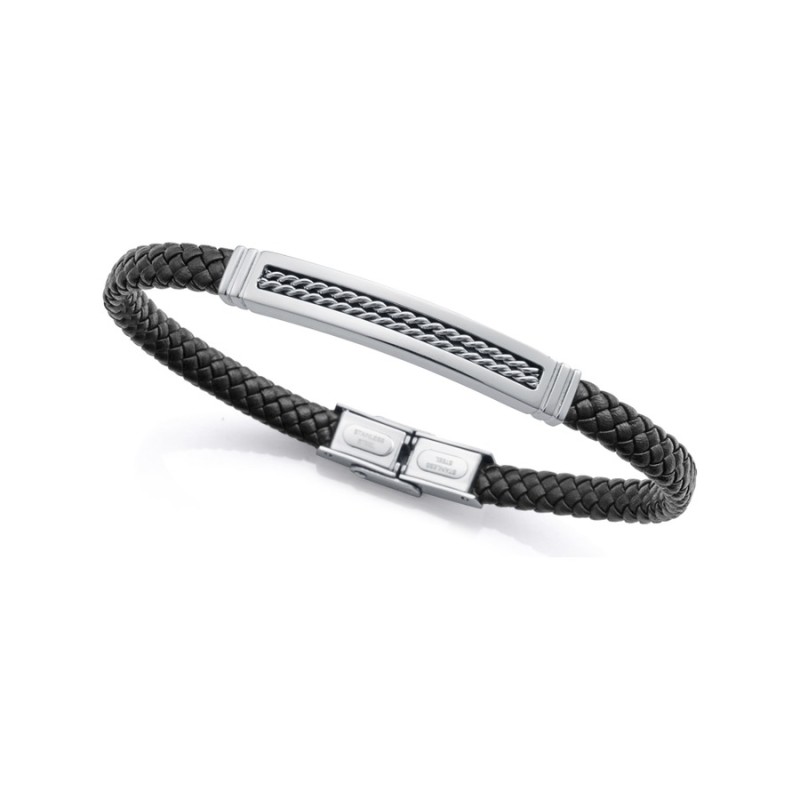 Pulseira Viceroy 15179P01010 Homem Aço com Pele Preta