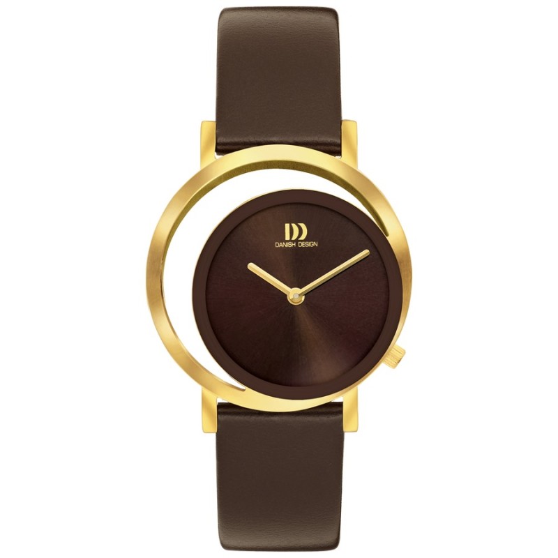 Danish Design 148-Q1271IV18 Women's Gold Steel Watch with Brown Lea