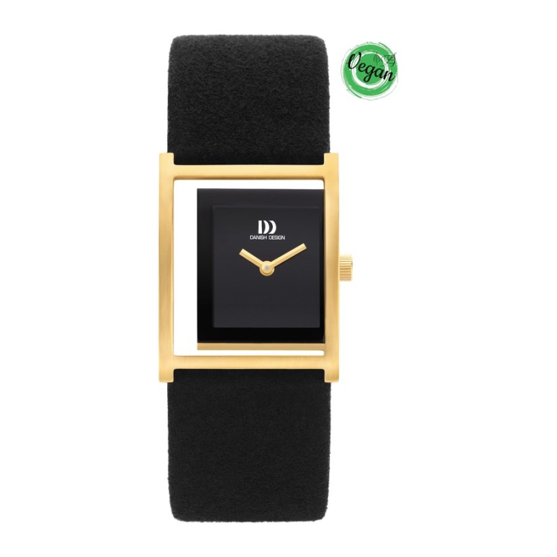Danish Design 148-Q1292IV11 Women's Gold Steel Watch with Black Lea