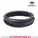 Pulsera Marea Jewel D00103/33 Tiras Cuero Negro